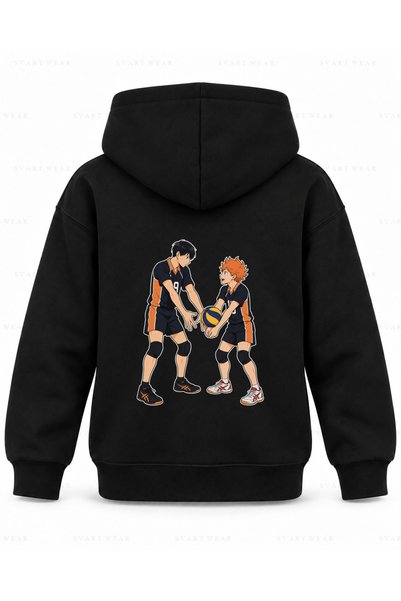 SVART WEAR Haikyu Zodiac Sign Printed Black Kids' Hooded Sweatshirt