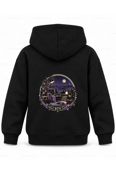 SVART WEAR Hanorac negru cu glugă pentru copii, imprimat cu fereastra de ascu...