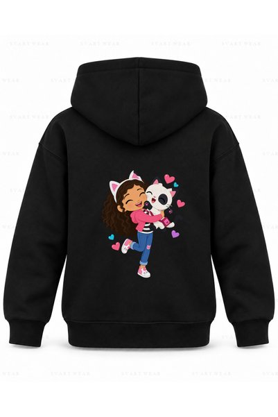 SVART WEAR Gabby's Dollhouse Pandy Lap Printed Black Children's Hooded Sweats...