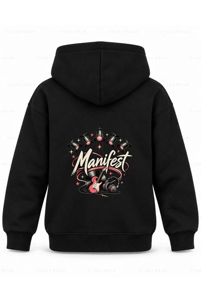 SVART WEAR Детски черен суичър с качулка с принт  "Манифест Лайт Краун "