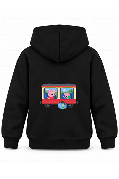 SVART WEAR Μαύρο παιδικό φούτερ με κουκούλα με στάμπα Peppa Pig Train Window