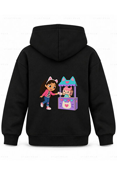 SVART WEAR Gabby's Dollhouse Ticket Booth Printed Black Kids' Hooded Sweatshirt