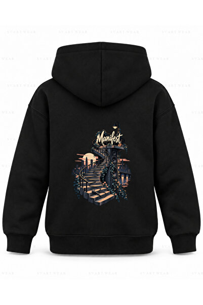 SVART WEAR Manifest Merdiven Ritmi Черен детски суичър с качулка с принт