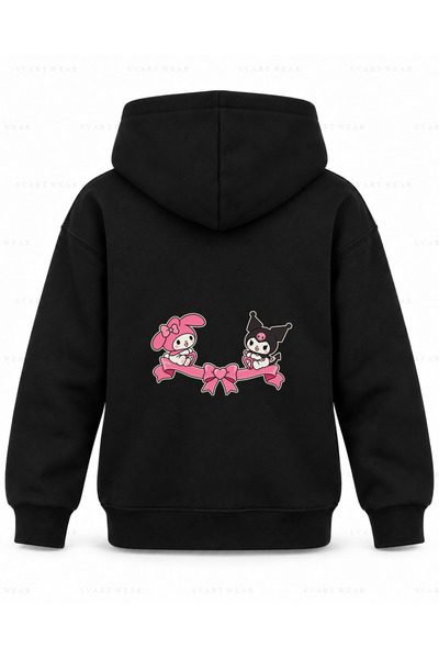 SVART WEAR My Melody & Kuromi Swing Balance Printed Black Children's Hooded S...