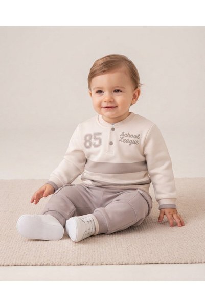 Ege Bebek Baby Boy College Collar 85 Printed 6-9-12-18-24 Months Striped Bott...
