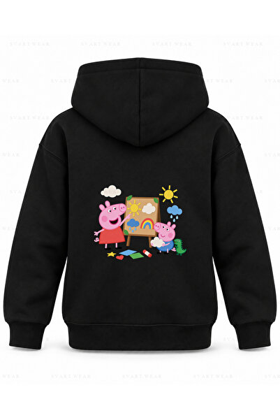 SVART WEAR Παιδικό φούτερ με κουκούλα Peppa Pig Air Observer με στάμπα σε μαύ...