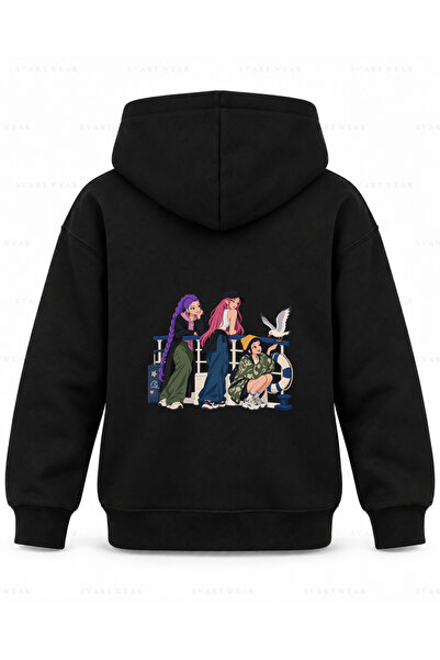 SVART WEAR KPop Demon Hunters Steamship Breeze crna dečija majica sa kapuljačom
