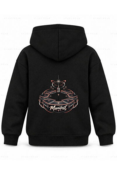 SVART WEAR Μαύρο παιδικό φούτερ με κουκούλα με στάμπα Manifest Stage Hexagon