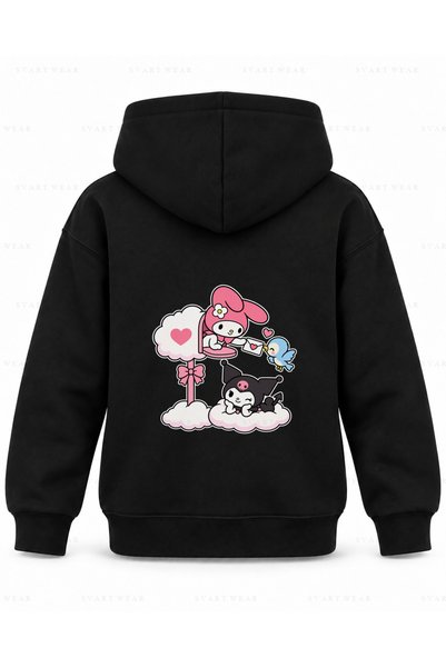 SVART WEAR My Melody & Kuromi Cloud Mail Printed Black Children's Hooded Swea...