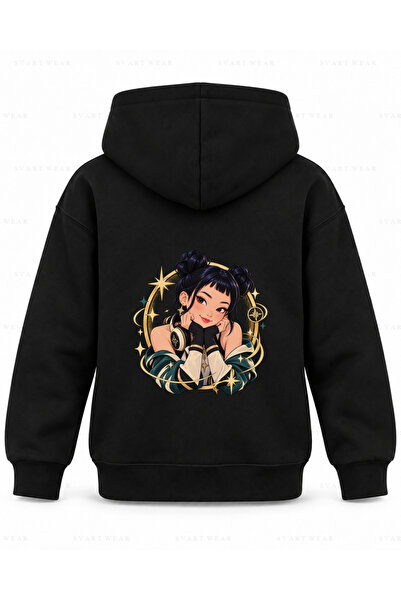 SVART WEAR Huntr X Zoey Round Frame Printed Black Kids' Hooded Sweatshirt