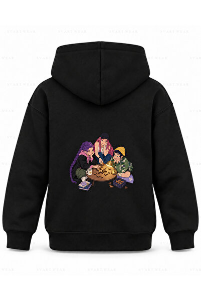 SVART WEAR KPop Demon Hunters Noćna slagalica, crna dečija majica sa kapuljačom