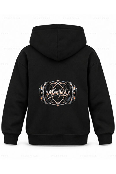 SVART WEAR Детски черен суичър с качулка с принт Manifest Echo Ring