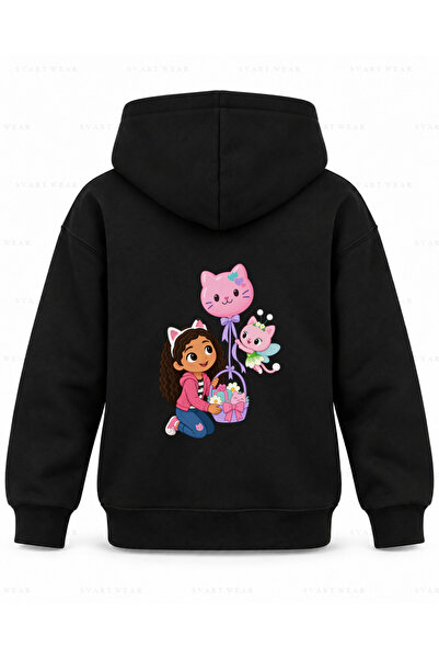 SVART WEAR Gabby's Dollhouse Balloon Basket Printed Black Kids' Hooded Sweats...