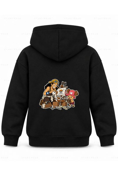 SVART WEAR Hanorac cu glugă pentru copii, negru, imprimat One Piece Merry Min...