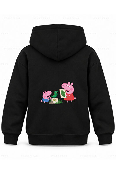 SVART WEAR Μαύρο παιδικό φούτερ με κουκούλα με στάμπα του Μουσείου Δεινοσαύρω...
