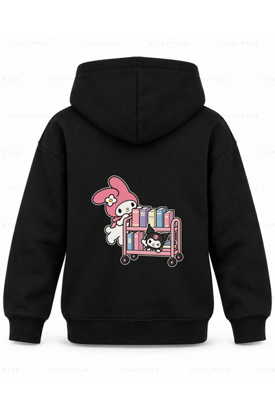 SVART WEAR سويت شيرت بقلنسوة للأطفال مطبوع عليه عربة مكتبة ماي ميلودي آند كور...