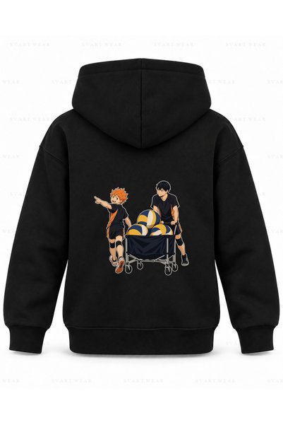 SVART WEAR سويت شيرت هايكيو توب برسومات العربات باللون الأسود للأطفال مع غطاء...