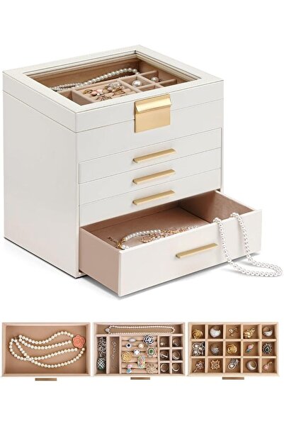 URbazaar Jewellery Box, 5 Tiers Large Jewellery Organiser Box Lockable with G...