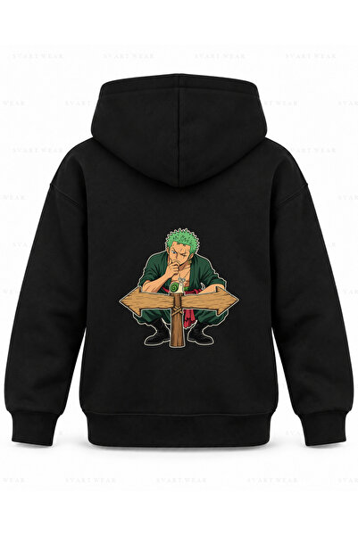 SVART WEAR Hanorac cu glugă pentru copii, negru, imprimat One Piece Road Sepa...