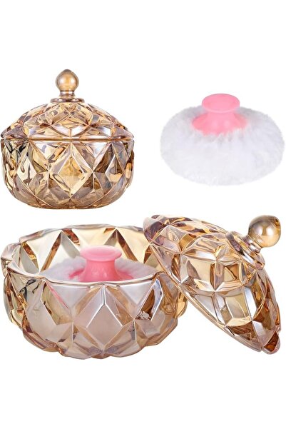 GENERAL Amber Glass Loose Powder & Puff Container Portable Dusting Powder Sto...