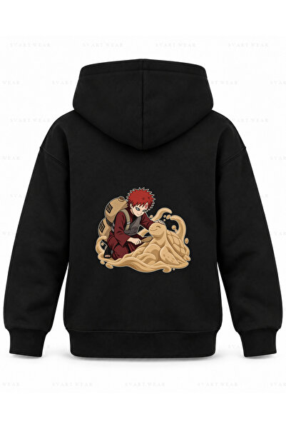 SVART WEAR Hanorac cu glugă pentru copii, negru, cu imprimeu Naruto Sand Turtle
