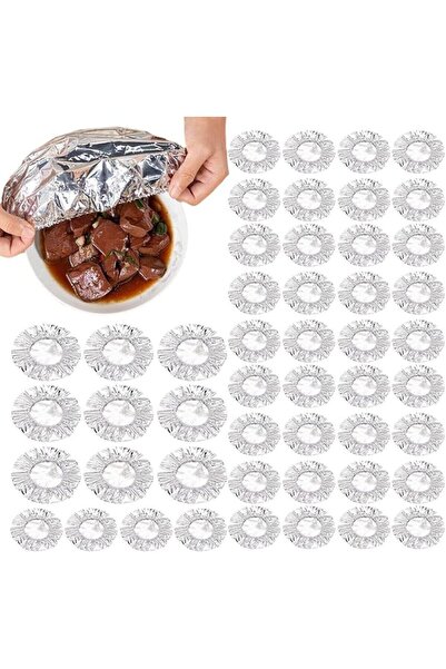 TERRIFI 50 Pcs Reusable Aluminum Foil Bowl Covers with Elastic, Aluminum Foil...