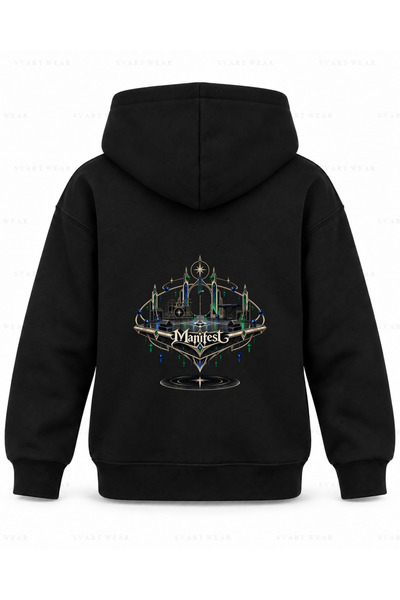 SVART WEAR Manifest Floating Platform Printed Black Kids' Hooded Sweatshirt