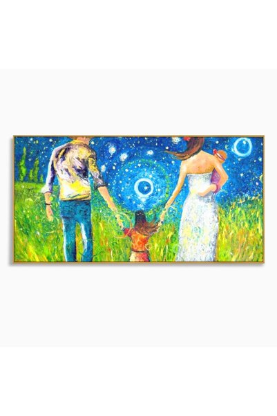 Luxcanva Tablou Canvas Familia Impreuna 100x50 cm cu Rama Auriu Familia Impre...