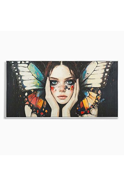 Luxcanva Tablou Canvas Fata Fluture 140x70 cm cu Rama Argintiu Fata Fluture M...