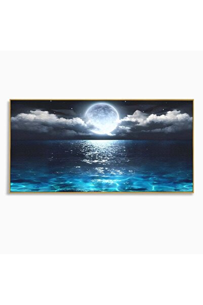 Luxcanva Tablou pe pânză Noaptea peste mare 140x70 cm cu ramă aurie Noaptea p...
