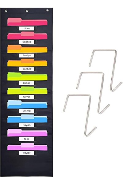 ALMEKAQUZ Pocket Chart Organizer with 10 Pockets, Hanging Wall File Organizer...