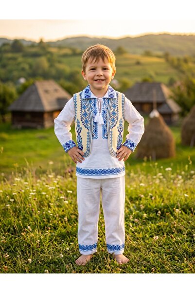 MiniKids Παραδοσιακή ενδυμασία Πετρού Ραρέσ, λευκό-μπλε