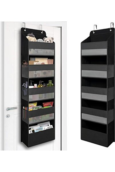 GENERAL TYMENSH Black Over Door Organizer with 5 Large Clear Pockets and 6 Si...