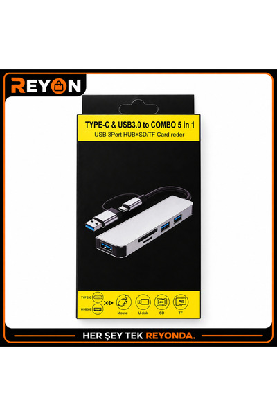 Imeng 5in1 USB 3.0 Type-C 3 Port Hub SD/TF Kart Okuyucu