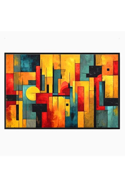 Luxcanva Tablou Canvas Orasul Culorilor 70x50 cm cu Rama Negru Orasul Culoril...