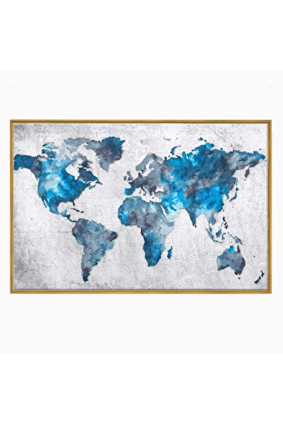 Luxcanva Tablou Canvas Albastrul Lumii 70x50 cm cu Rama Auriu Albastrul Lumii...
