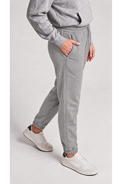 zazzia Women's Gray 3-Thread Ribbed Elastic Leg Sweatpants