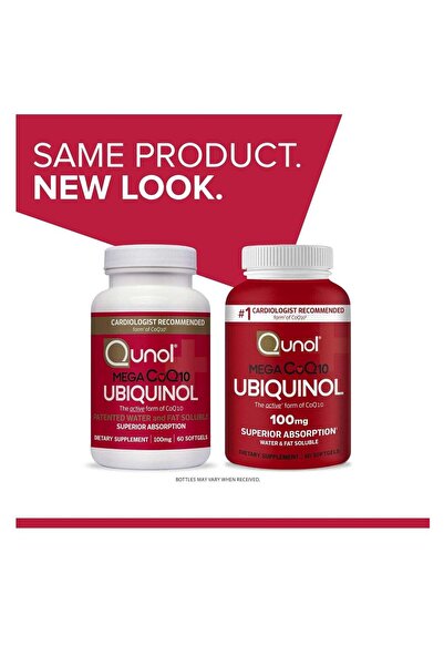Qunol Mega CoQ10 Ubiquinol Supplement Superior Absorption Water and Fat Soluble 100 mg 60 Softgels