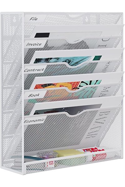 EasyPAG 6 Tier A4 Mesh in Tray Hanging Wall File Holder Organiser Magazine St...