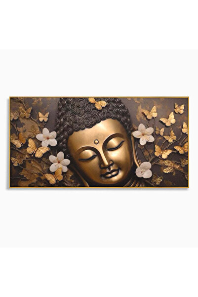 Luxcanva Tablou Canvas Aura Meditatiei 140x70 cm cu Rama Auriu Buddha Zen Ech...