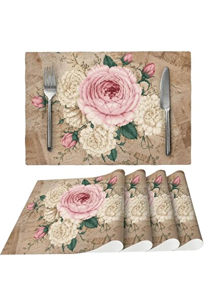 GENERAL Vintage Rose Cloth Placemats for Dining Table Set of 4 Woven Place Ma...