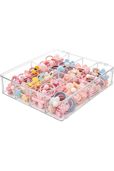KKONHII Hair Accessories Organizer with Lid Clear Hair Tie Organizer with Div...