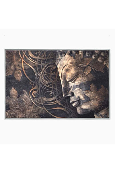 Luxcanva Tablou Canvas Ganduri din Piatra 70x50 cm cu Rama Argintiu Buddha Ec...