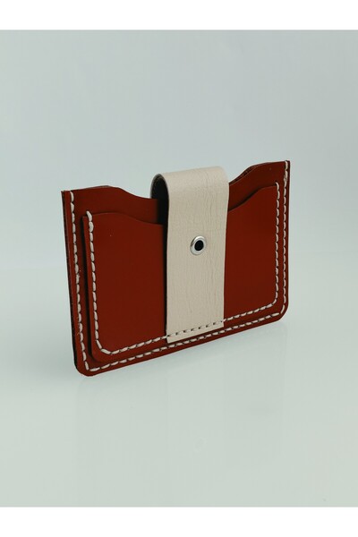 LUNA LUSTER Genuine Leather Handmade Snap Fastener Card Holder and Minimal Wallet Tan & Cream Drc100