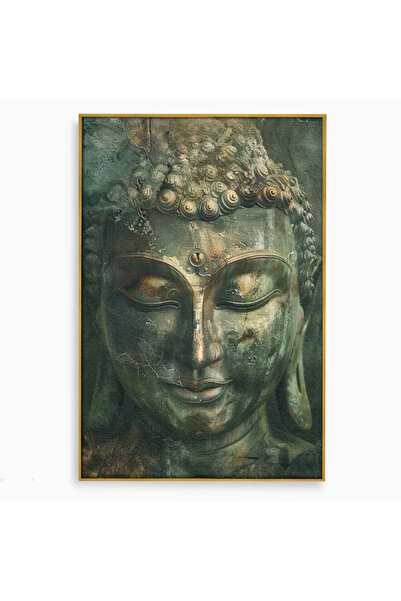 Luxcanva Tablou Canvas Linistea Intunecata 80x120 cm cu Rama Auriu Buddha Zen...