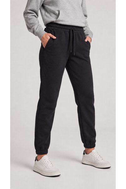 zazzia Women's Black 3-Thread Ribbed Elastic Leg Sweatpants