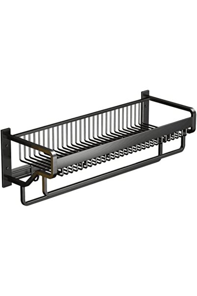 GENERAL Black Towel Storage Rack Wall Mounted Towel Rail Rack with Shelf 2 To...