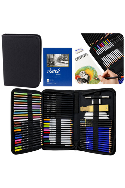 LEAN Set de artă pentru desen și schițe, creioane colorate, creioane, penar, ...