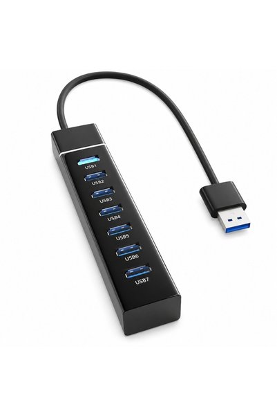 PrimeX Plus PrimeX PX-307 USB 3.0 Hub 7 Port Çoklayıcı, 25 cm Kablolu USB Çoklayıcı Hub, Laptop Masaüstü PC Uyumlu, Klavye Mouse Flash Bellek ve USB Aygıtları İçin