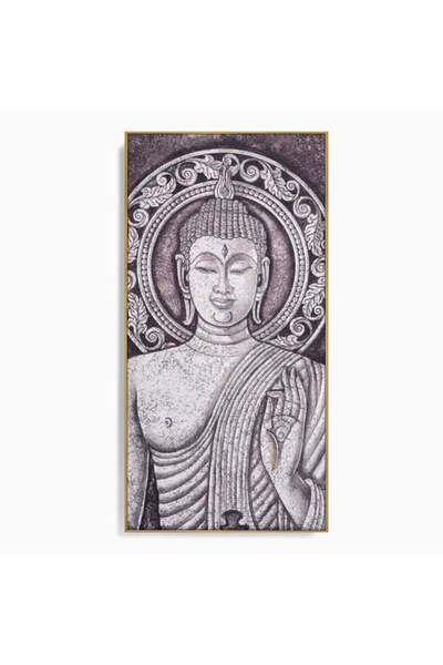 Luxcanva Tablou Canvas Serenitate in Alb si Negru 60x120 cm cu Rama Auriu Bud...